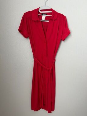 Red Vintage Belted Dress with buttons